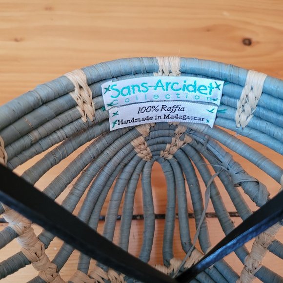 Sans-Arcidet Collection Designer Turquoise and Tan Raffia Woven Basket Bag - Picture 4 of 16